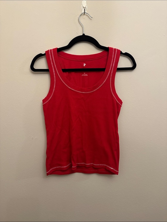 Pilcro Tops - Pilcro Bright Red Thick Form Fitting Tank Top White Contrast Stitching Sz M